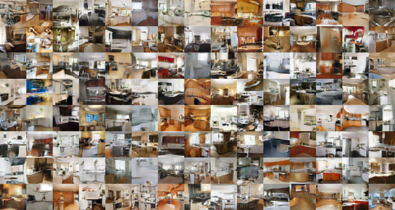 Grid of images of rooms, with many images having recognizable elements of kitchens