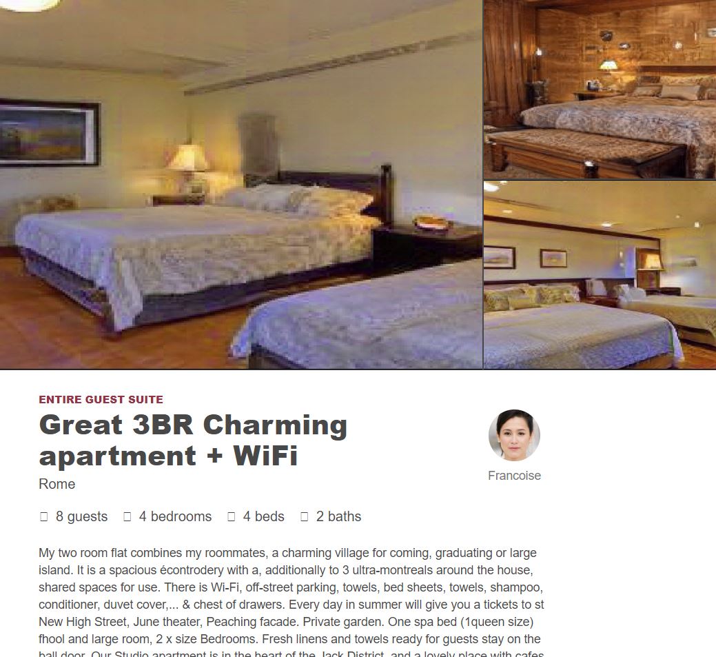 A screenshot of a plausible-looking AirBNB listing, taken from the website thisairbnbdoesnotexist.com