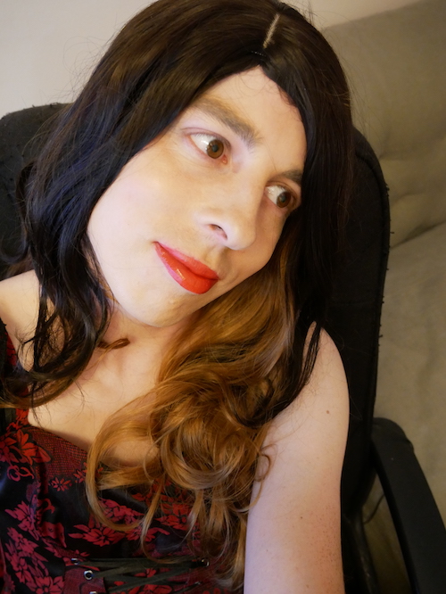 Brown hair with red+black dress