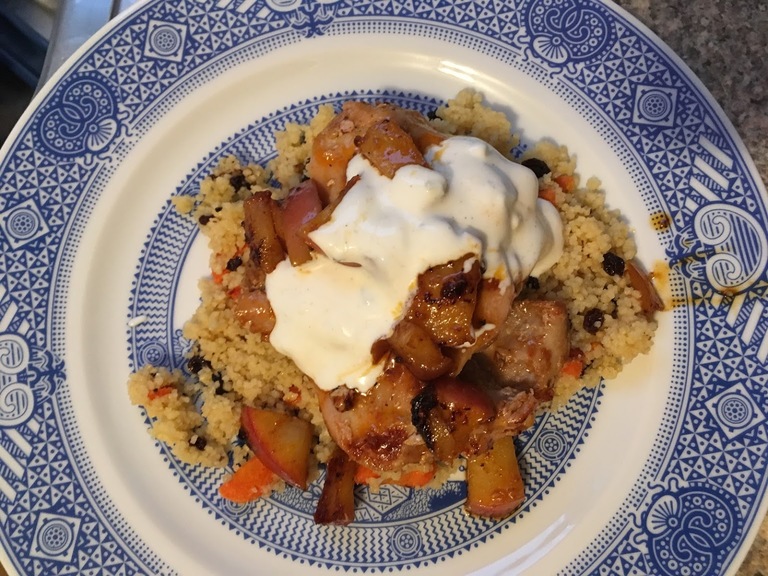 Soy chicken with yogurt over a bed of rice.
